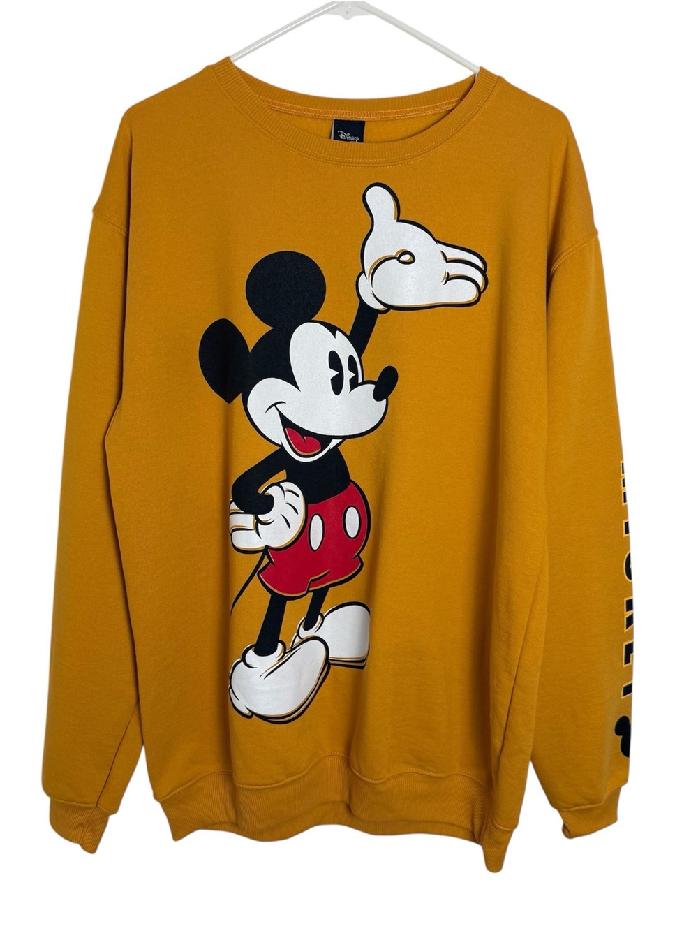 Disney Mickey Mouse Sweatshirt XL Gold Mustard Graphic Crewneck Long Sleeve